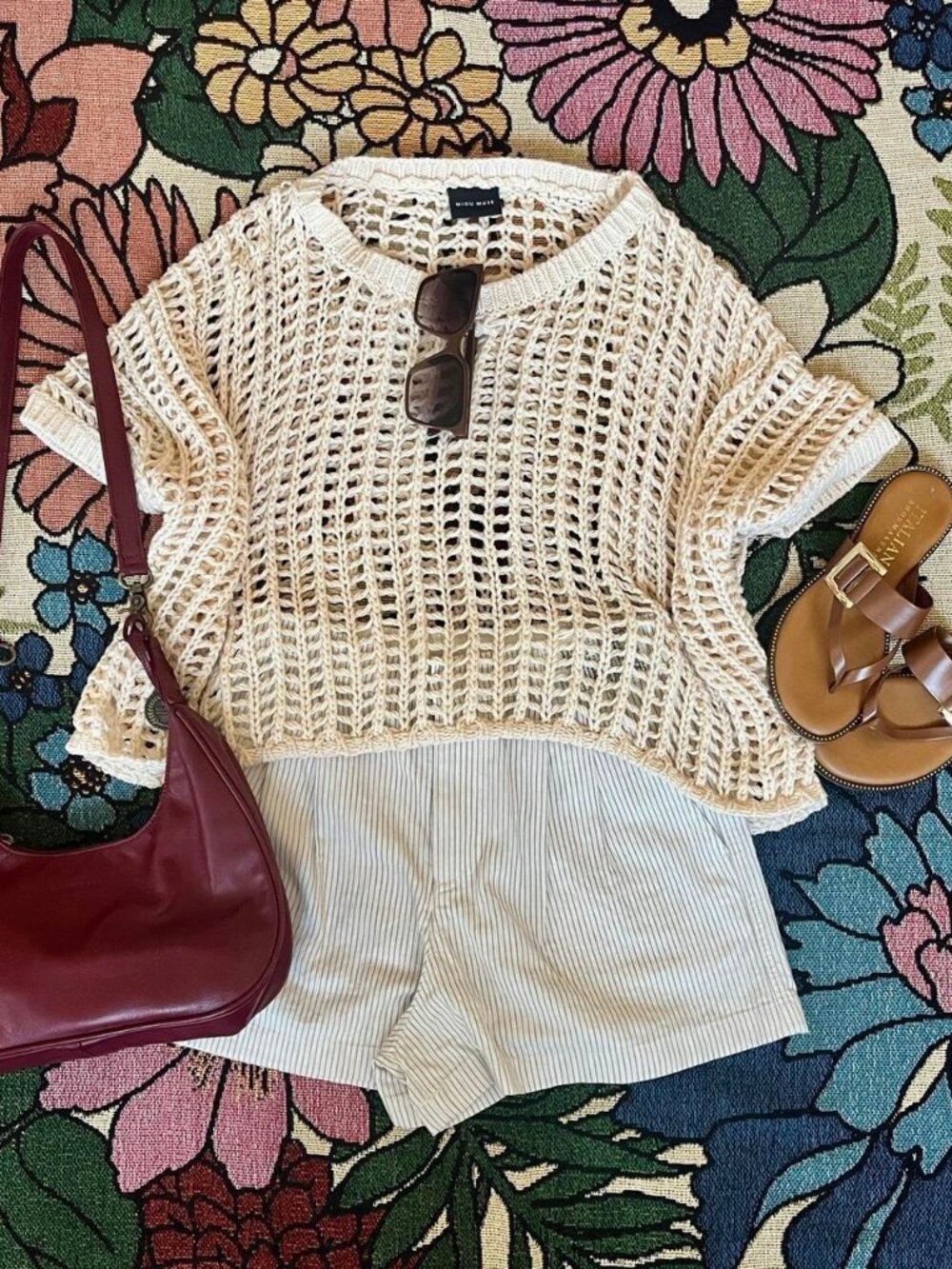 Cream Crochet Chunky Knit Short Sleeve Crop Top M